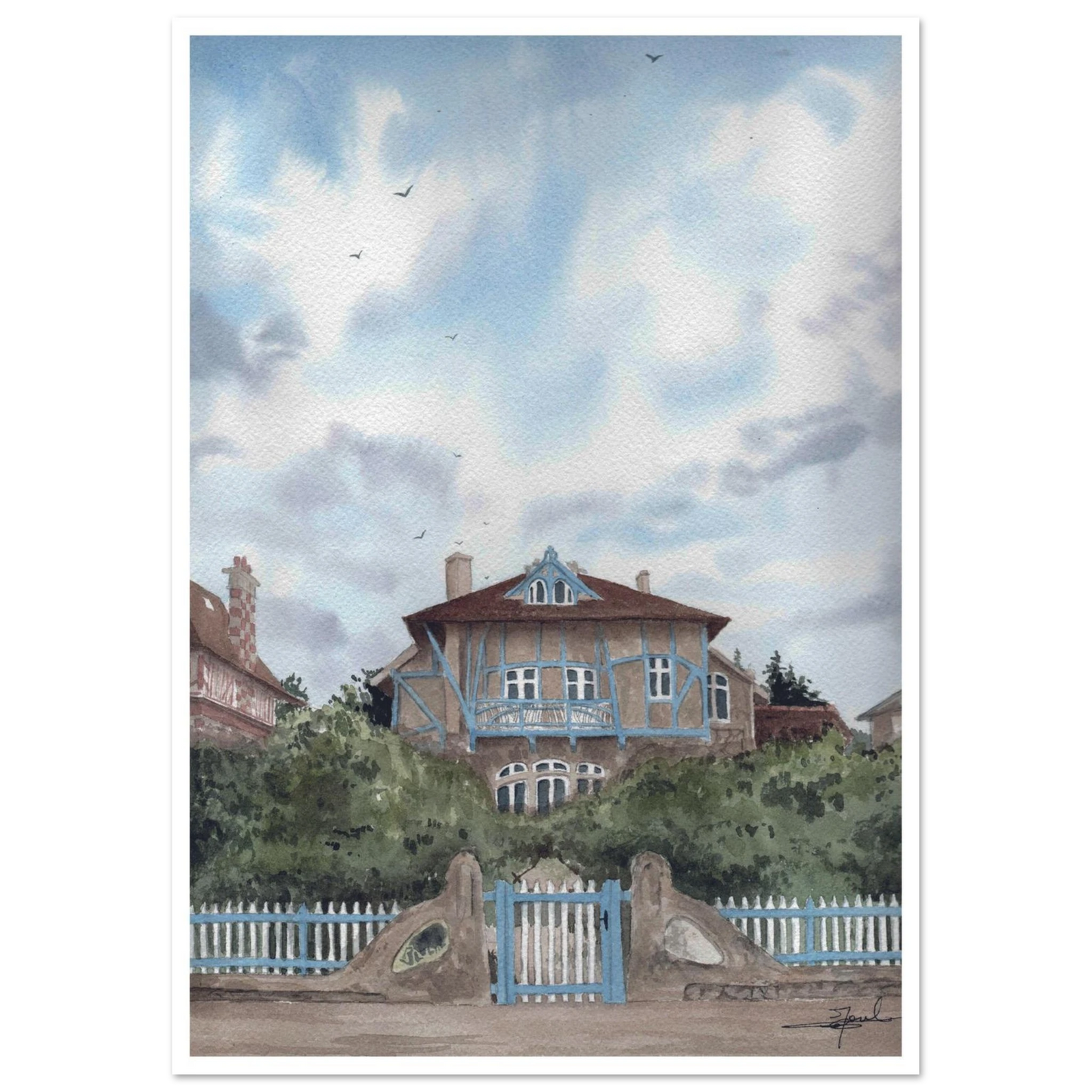 Reproduction d'une aquarelle de la Bluette à Hermanville par Emma de Morel