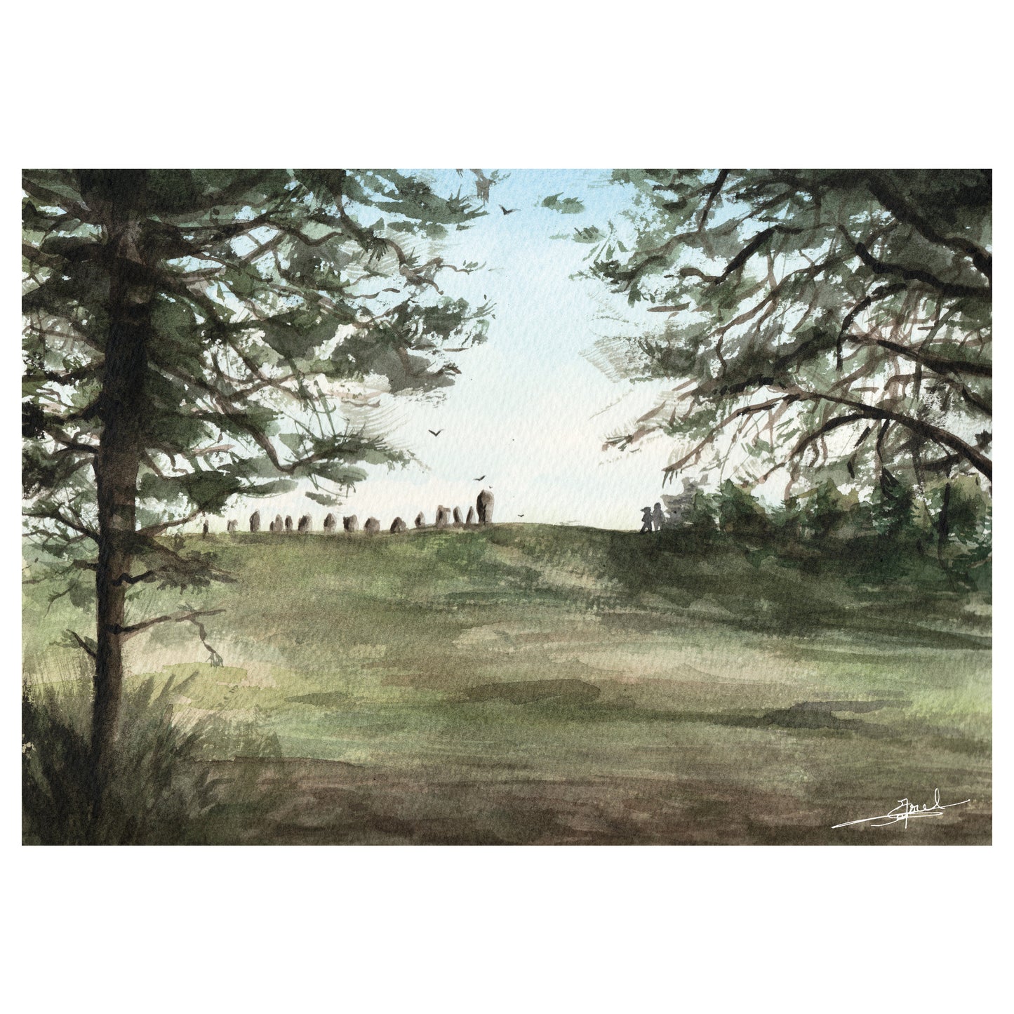 Reproduction A4 format paysage d'une aquarelle réaliste du Monument Fernand Lechanteur à la Pointe d'Agon.