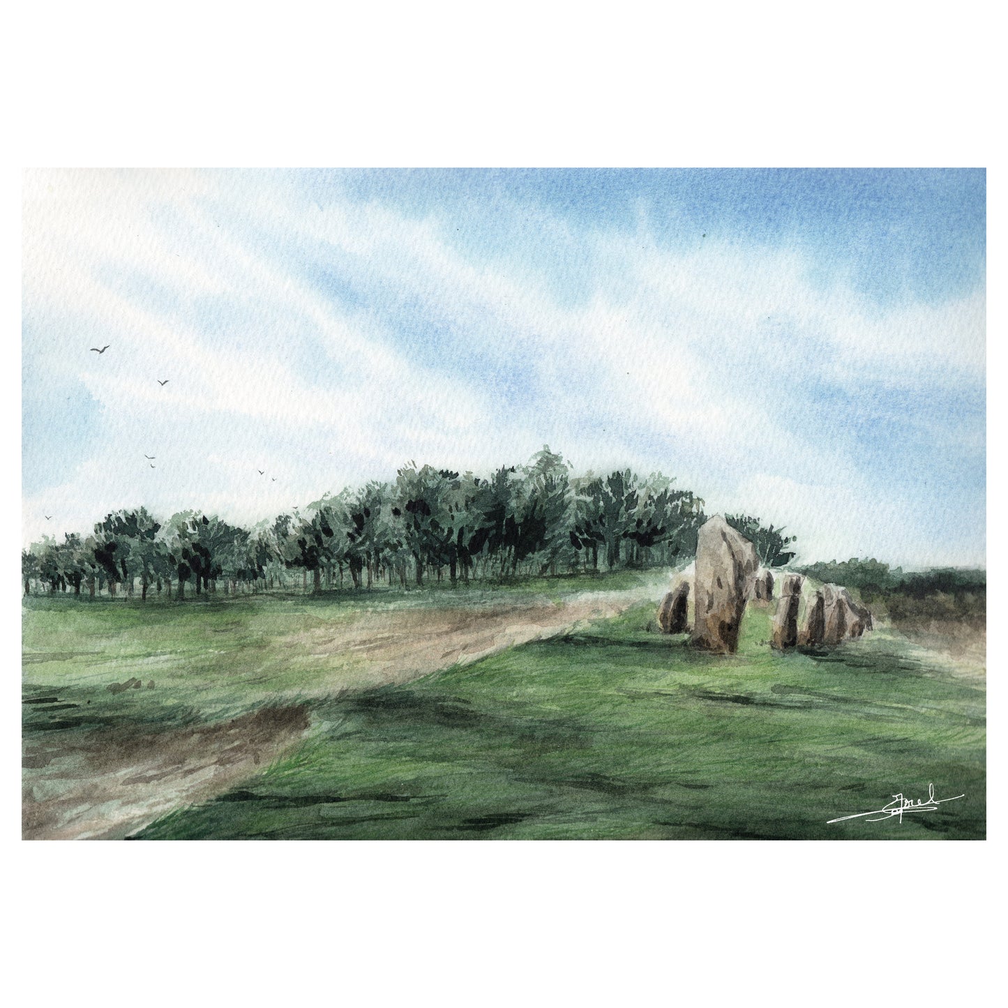 Reproduction A4 de mon aquarelle réaliste représentant le Monument Fernand Lechanteur à la Pointe d'Agon.