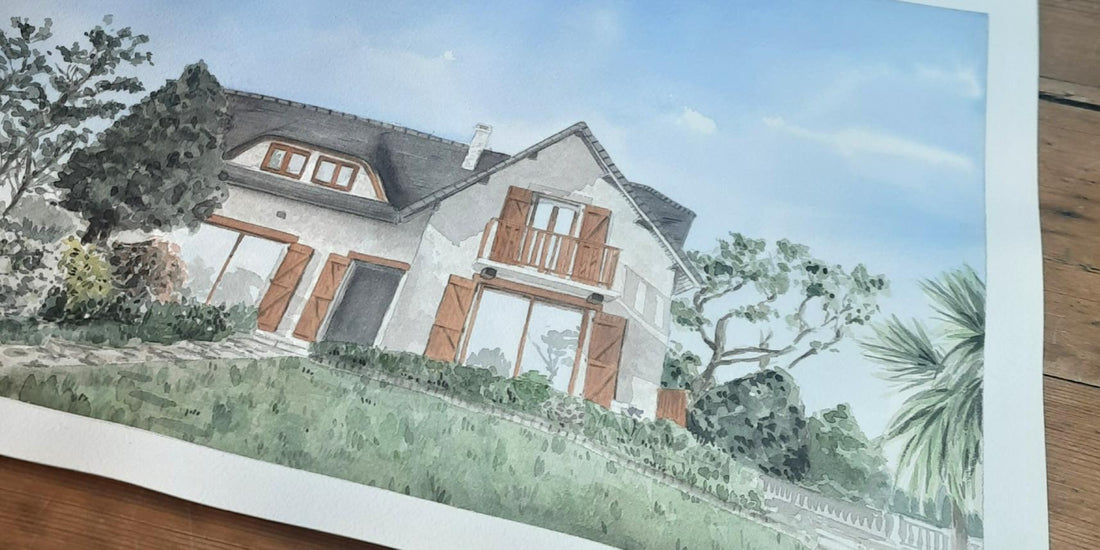 aquarelle d'une maison d'enfance par emma de morel