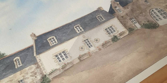 Aquarelle sur mesure de maison de famille par Emma de Morel