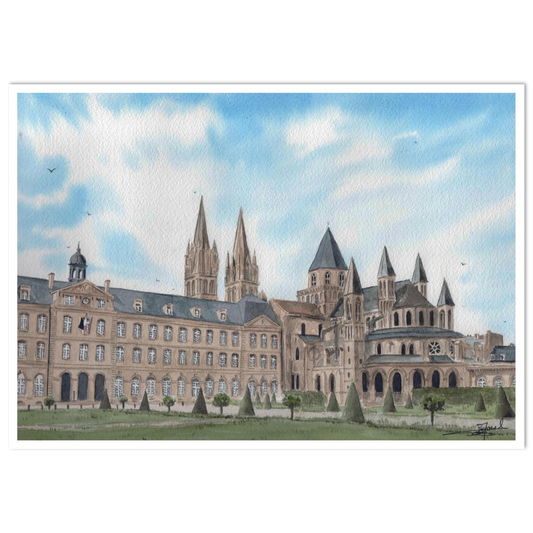 Reproduction d'une aquarelle de l'Abbaye-aux-Hommes à Caen