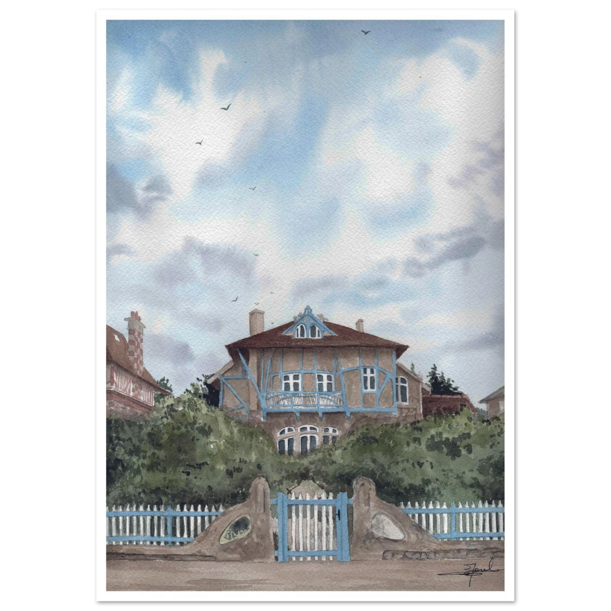 Reproduction d'une aquarelle de la Bluette à Hermanville par Emma de Morel