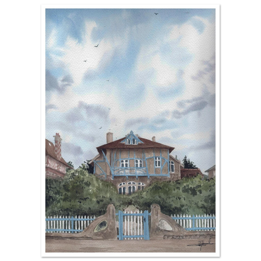 Reproduction d'une aquarelle de la Bluette à Hermanville par Emma de Morel
