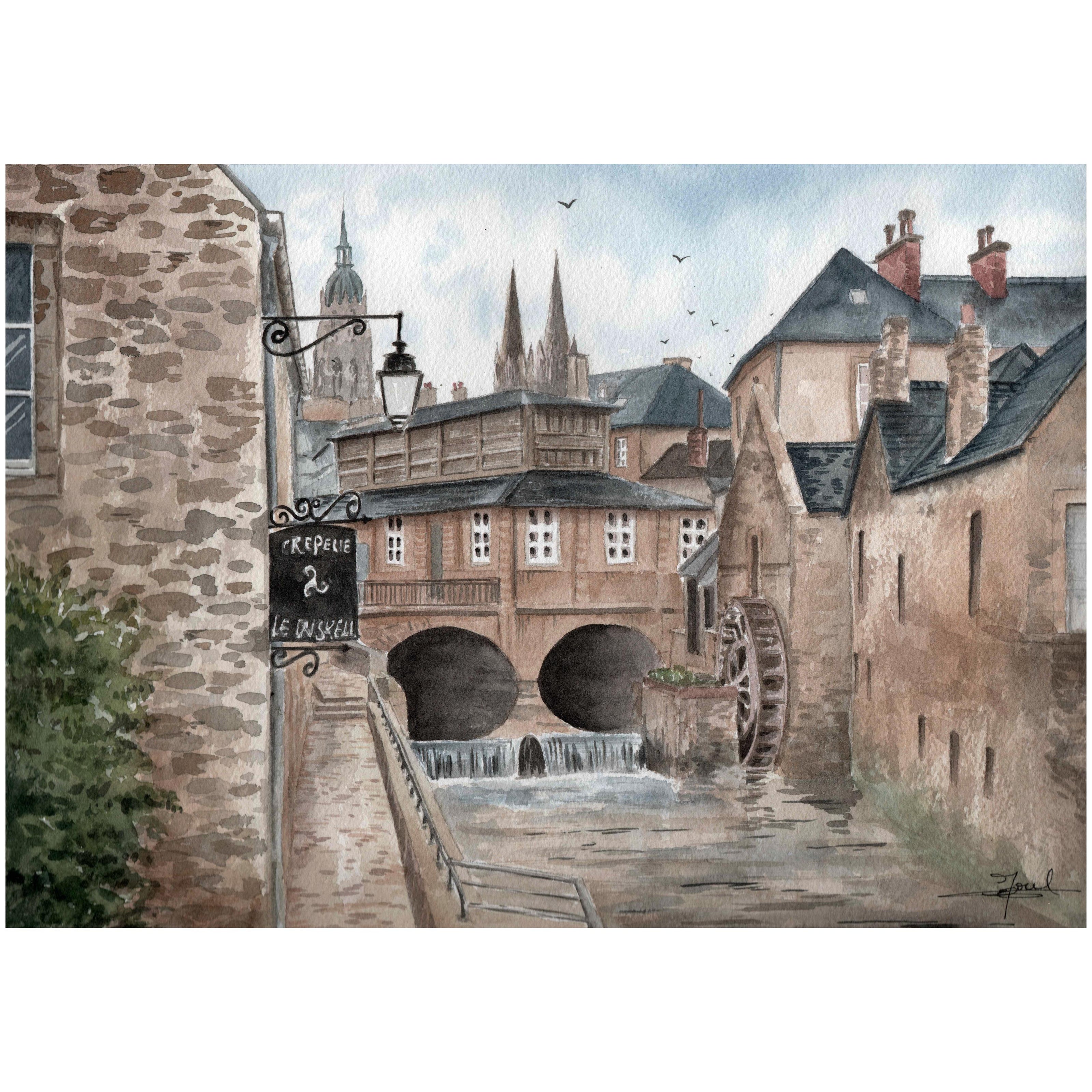 Aquarelle peinte par Emma de Morel représentant Bayeux.